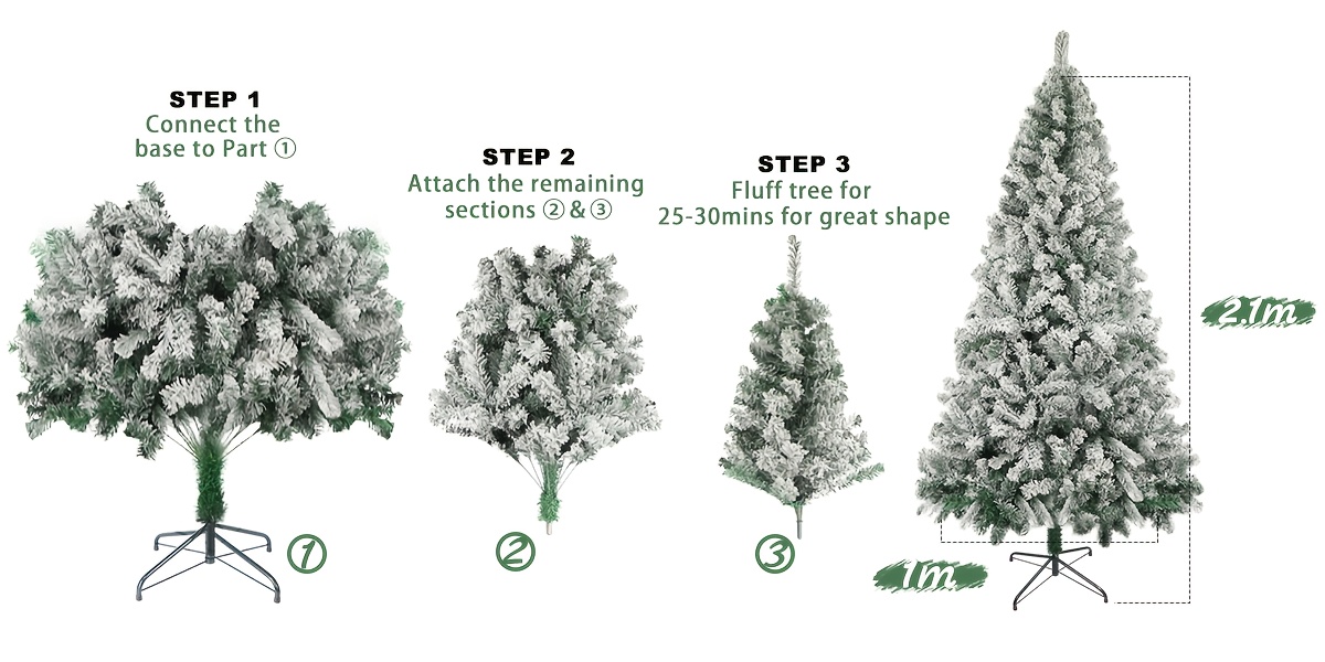 Christmas Tree, All-Snowflake Artificial Christmas Tree, Artificial Cedar Christmas Tree, 210cm, PVC, Flocked Christmas Tree, With Foldable Metal Stand And Frame, Suitable For Home Christmas Parties, Living Rooms, Outdoor Displays
