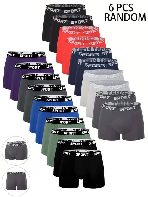 6pcs random mens solid color underwear breathable quick drying elastic waistband sports pants suitable for daily wear and exercise fitness of male comfortable and fitting mens long underwear suitable for weddings