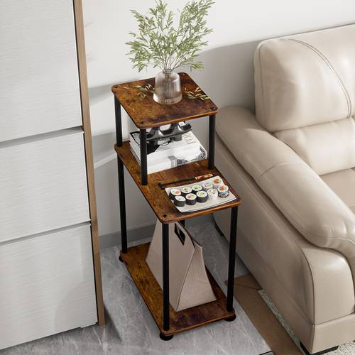 26in high 3 tier combination end table with storage shelf rustic farmhouse style coffee color sturdy metal frame hardwood for living room bedroom kitchen bathroom office end table for living room