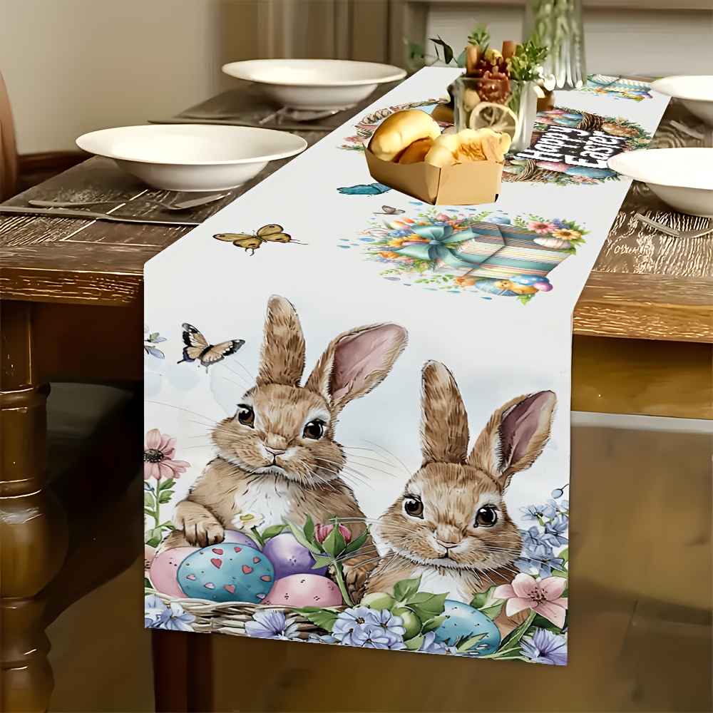 

1pc Bunny & Eggs Tablecloth - 71"x14" Polyester, Rabbit Design For Indoor/outdoor Dining, Spring Celebrations & Gifts, Spring Celebration Decor| Easter Theme|smooth Texture Fabric, Rabbit Accessories