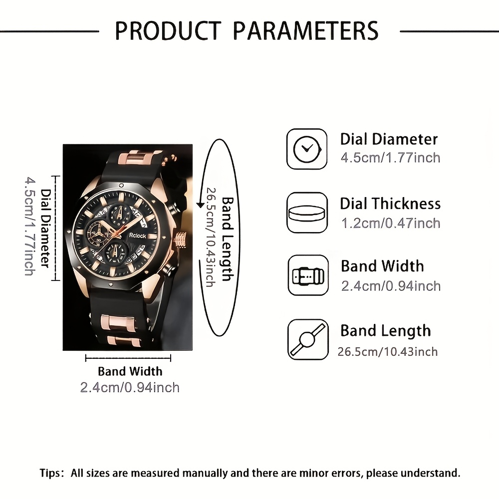 4pcs/set Fashion Men's Watches Set Men's Business Casual Watch & Bracelet Set Calendar Display, Quartz Movement, Men Bracelet Cross Necklace Luxury Watch for Men, Ideal Gift for Him