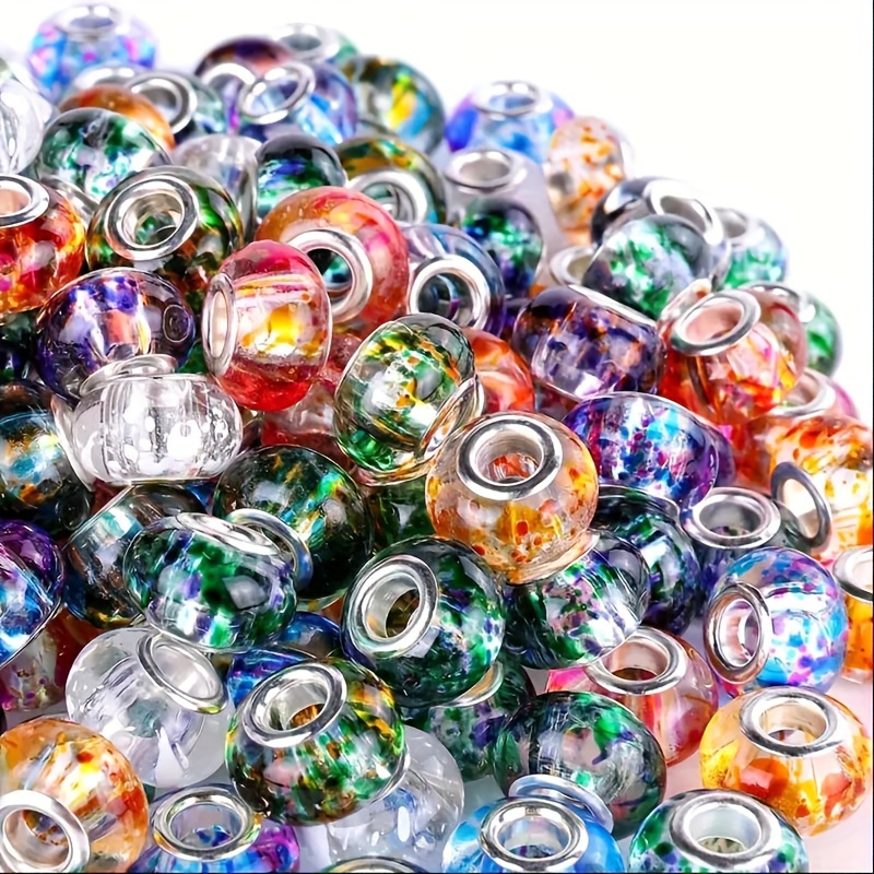 

50pcs 14mm Elegant Splash-painted Glass Beads With Large Holes For Diy Jewelry Making - Ideal For Bracelets & Necklaces