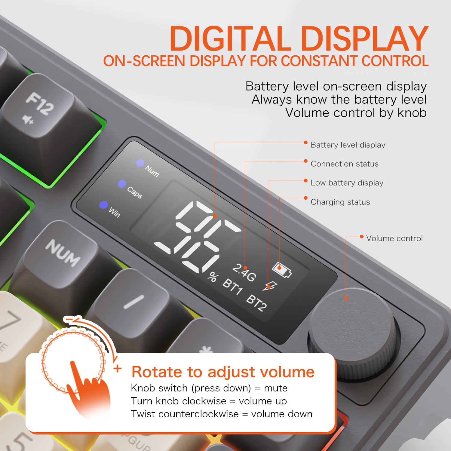 ZIYOU LANG T96 Wireless Gaming Keyboard and Mouse Combo Compatible for PC/Laptop/Mac - Dual Wireless/2.4G RGB Backlit Mechanical Feel Keyboard with Smart Display, Knob Controls & 4000 DPI Mouse, Wireless Combo for PC Gaming (No)