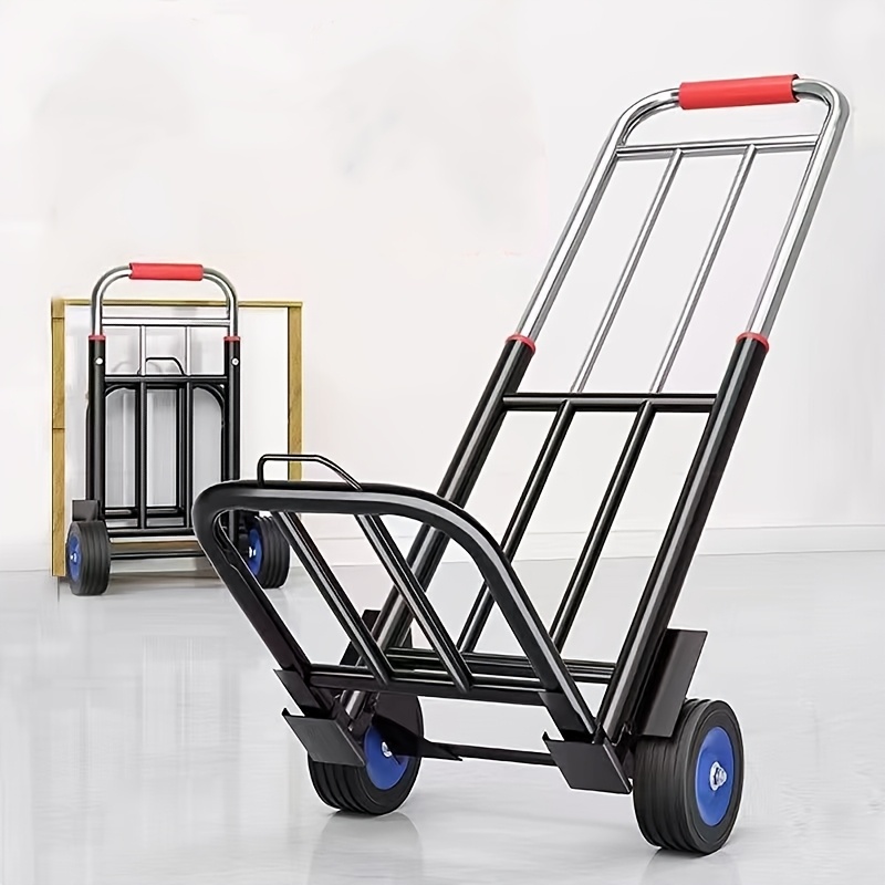 

Heavy-duty Metal And Plastic Hand Truck , Portable Luggage Cart With Rubber Tires, Black, With 3 Straps, For Shopping And Transport, No Electricity Required