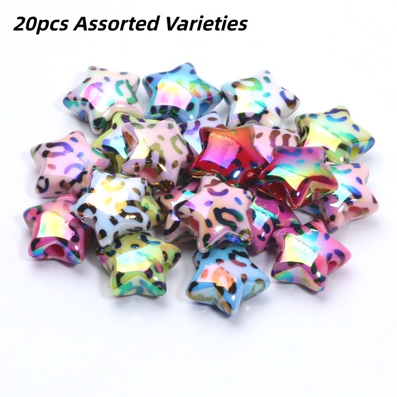 TEMU 20pcs Random Mixed Colors Leopard Ab Beads With A Vibrant Multicolor Sparkling Surface, Perfect For Fashion Making, Bracelets, Necklaces, And