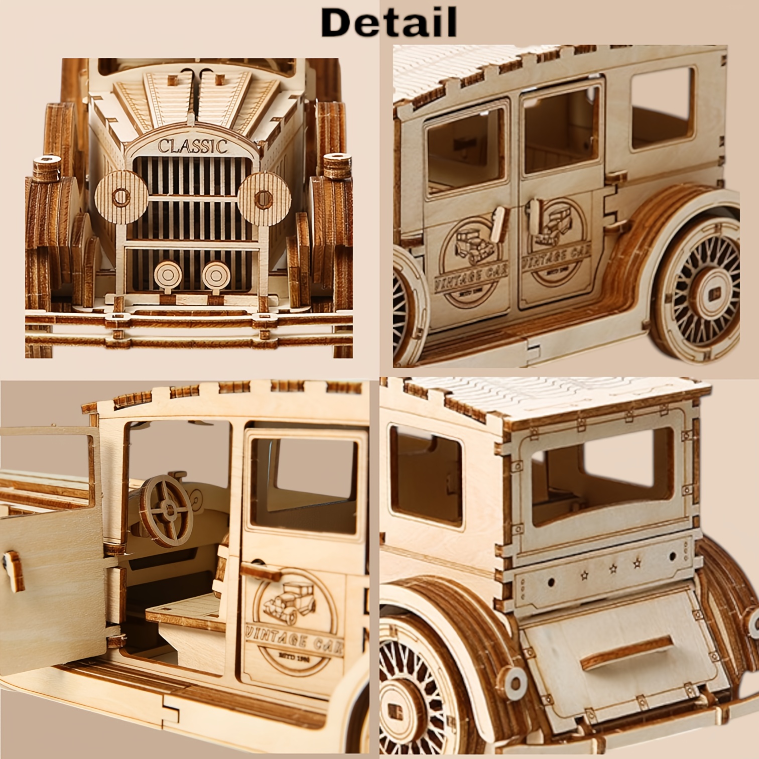 3D Wooden Mechanical Well Vintage Car & Beach Themed Motorcycle Puzzle Set
