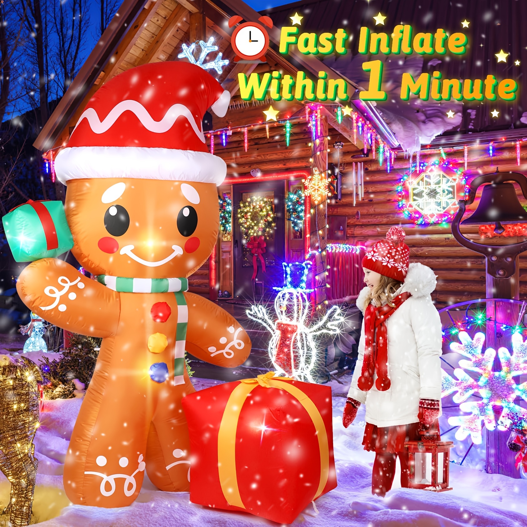 

Christmas Inflatables Outdoor Decoration, 6ft Gingerbread Christmas Decorations Inflatable With Gift Box, Christmas Blow Ups Yard Holiday Decorations Built-in Led For Indoor Garden Lawn Decor