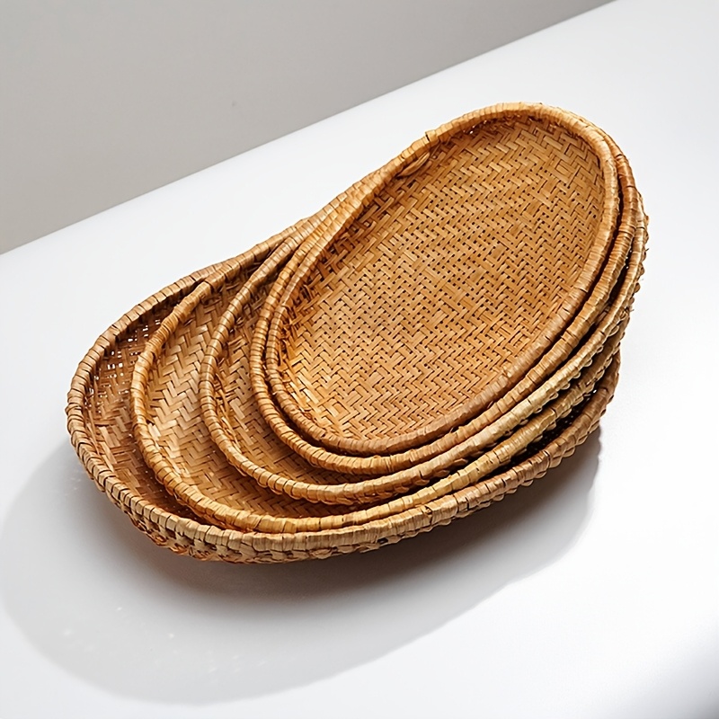 

5-pack Hand-woven Rustic Tray Baskets, Oval Fruit & Vegetable Serving Baskets, Set For Home And Kitchen, Baskets, Bins & Containers For