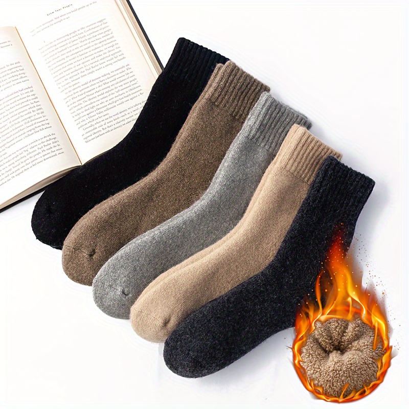 

Couple' 5-pair Thick Knit Socks, 80% Polyester 20% Spandex, Solid Color, Warm Winter Socks, Machine Washable, Soft Comfortable, Unisex-adult