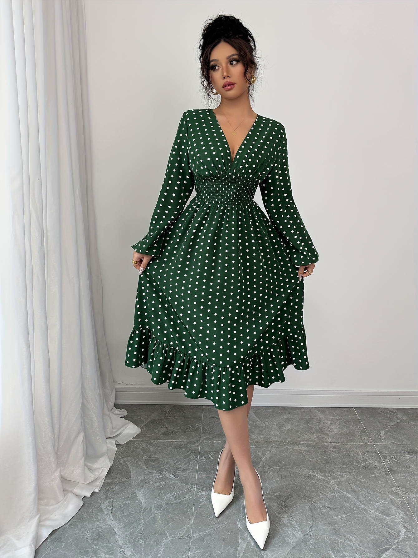 womens polka dot waist cinching v neck fashionable elegant - Temu Germany