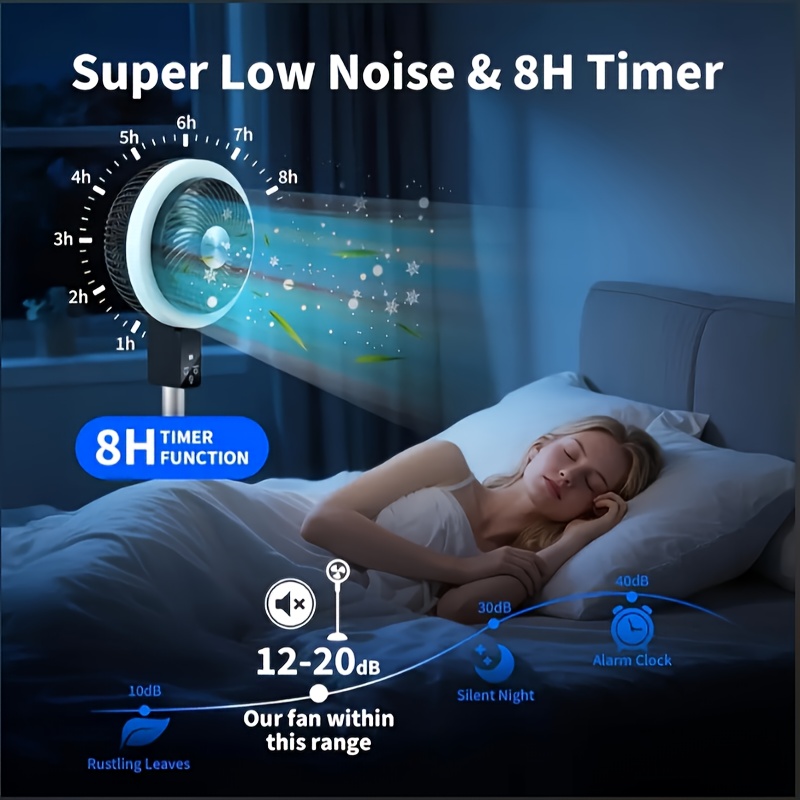 Ventilador moderno recargable con control remoto y temporizador