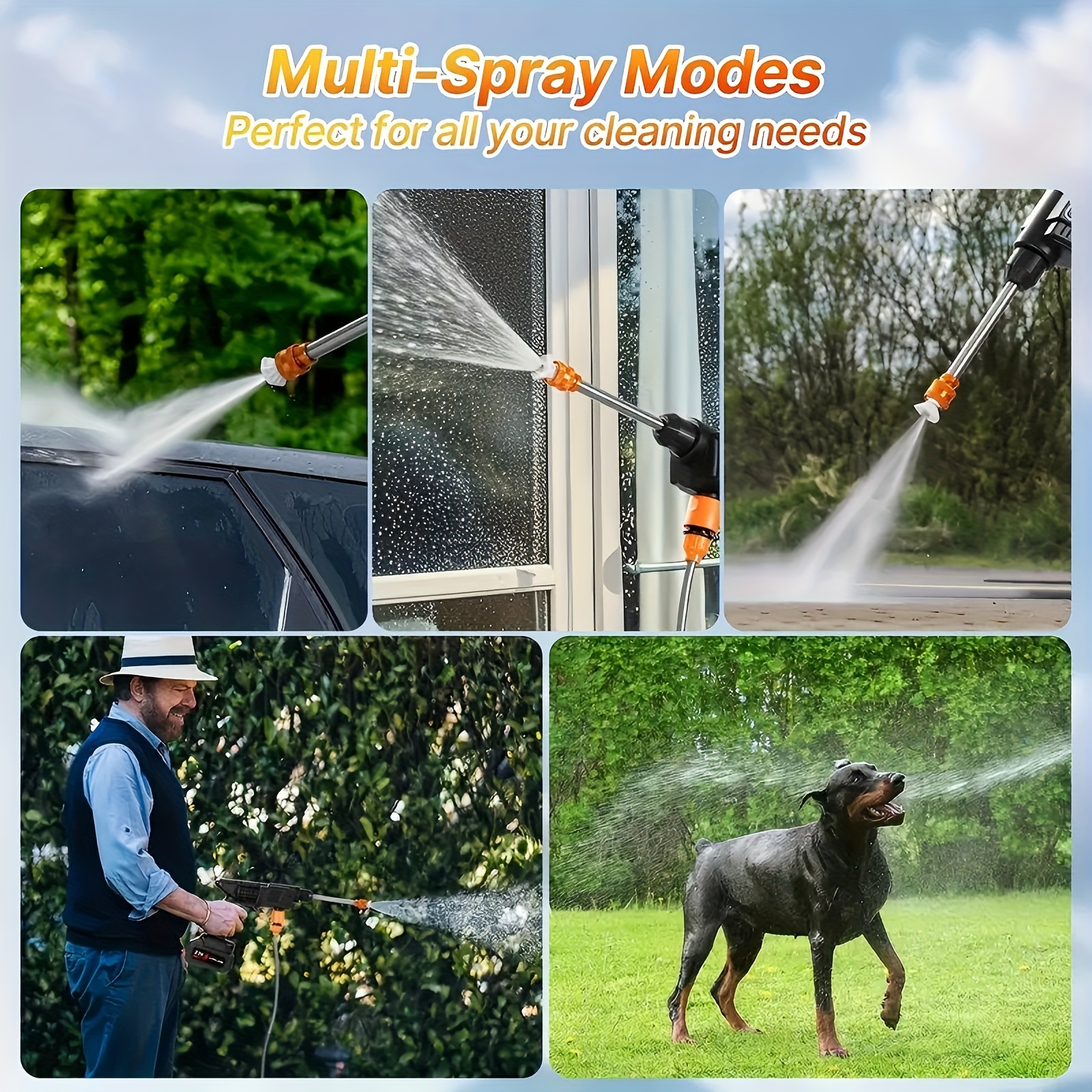 portable cordless handheld high pressure car wash gun 2 rechargeable battery powered nozzle stainless steel handheld pressure car wash gun cleaning kit for car detailing fencing floor cleaning plants and more details 5