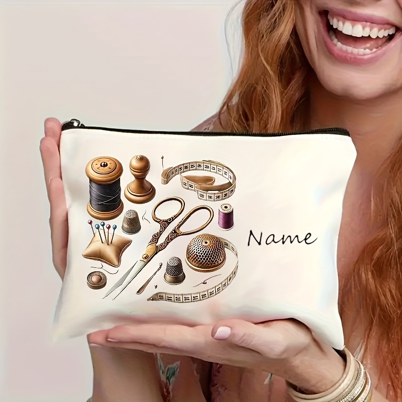 TEMU Vintage Personalizzabile a Tema Cucito - Grande Capacit� con Chiusura in Nylon e Personalizzato, Motivo Geometrico & Illustrazioni Cartoon -