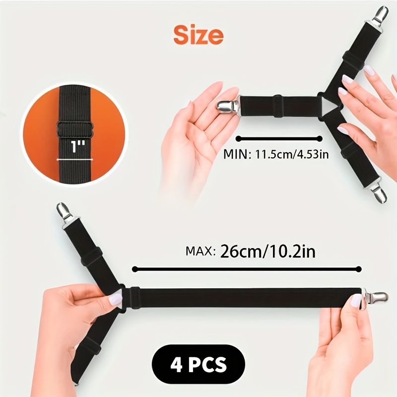 4pcs Adjustable Triangle Bed Sheet Fasteners - Elastic Nylon, Durable, Anti-Slip, Black, for Sofa & Tablecloths