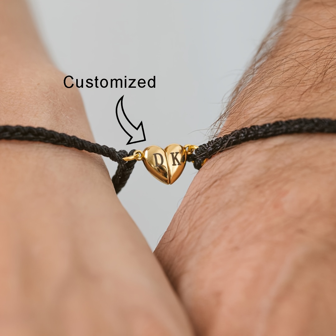 2pcs Personalized Initial Couple Bracelets, Adjustable