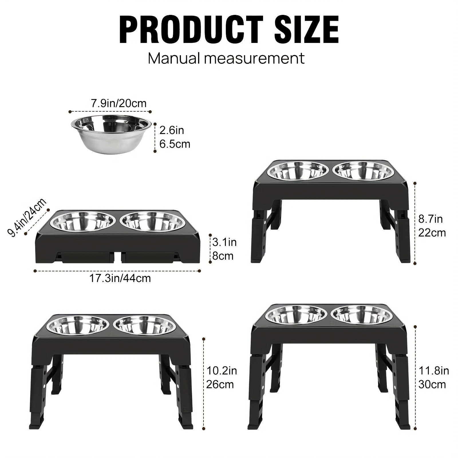 Image of Raised Dog Bowl Height-adjustable, Elevated Dog Bowls With 2x 1200ml Stainless Steel Bowls, For Small Medium & Large Dogs, Non-slip And