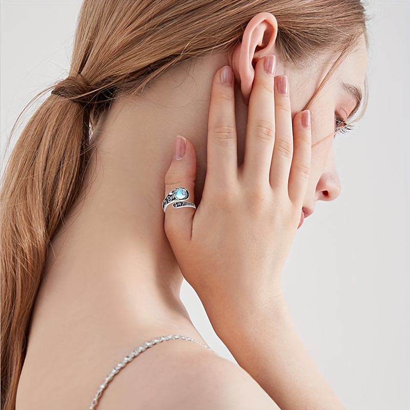 Women's Adjustable Octopus Ring with Moonstone, S925 Silver