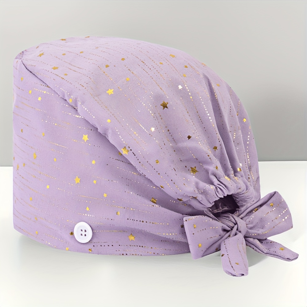 TEMU A Unisex Golden-embossed Shooting Star Pattern Adjustable Work , Nurse Without Brim, With Buttons, Sweat-absorbing And Elastic Bands, Suitable
