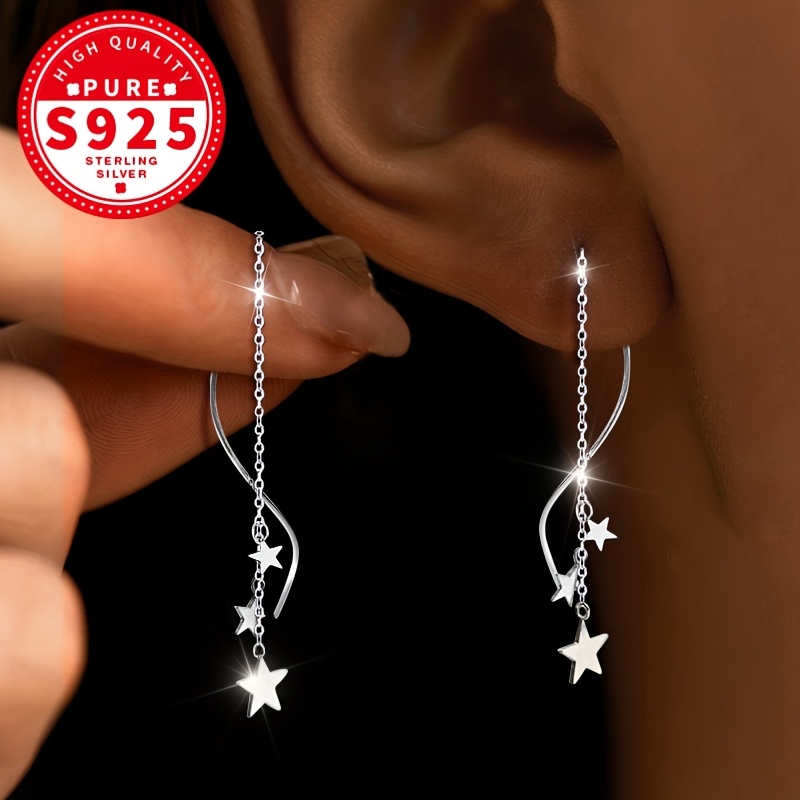 Image of A Pair Of S925 Silver, Women's Star Tassel Wave Earrings, Elegant Temperament, Strong Sense , Flexible And , Suitable For Daily Party Banquets And Other Occasions, For Women, Hypoallergenic