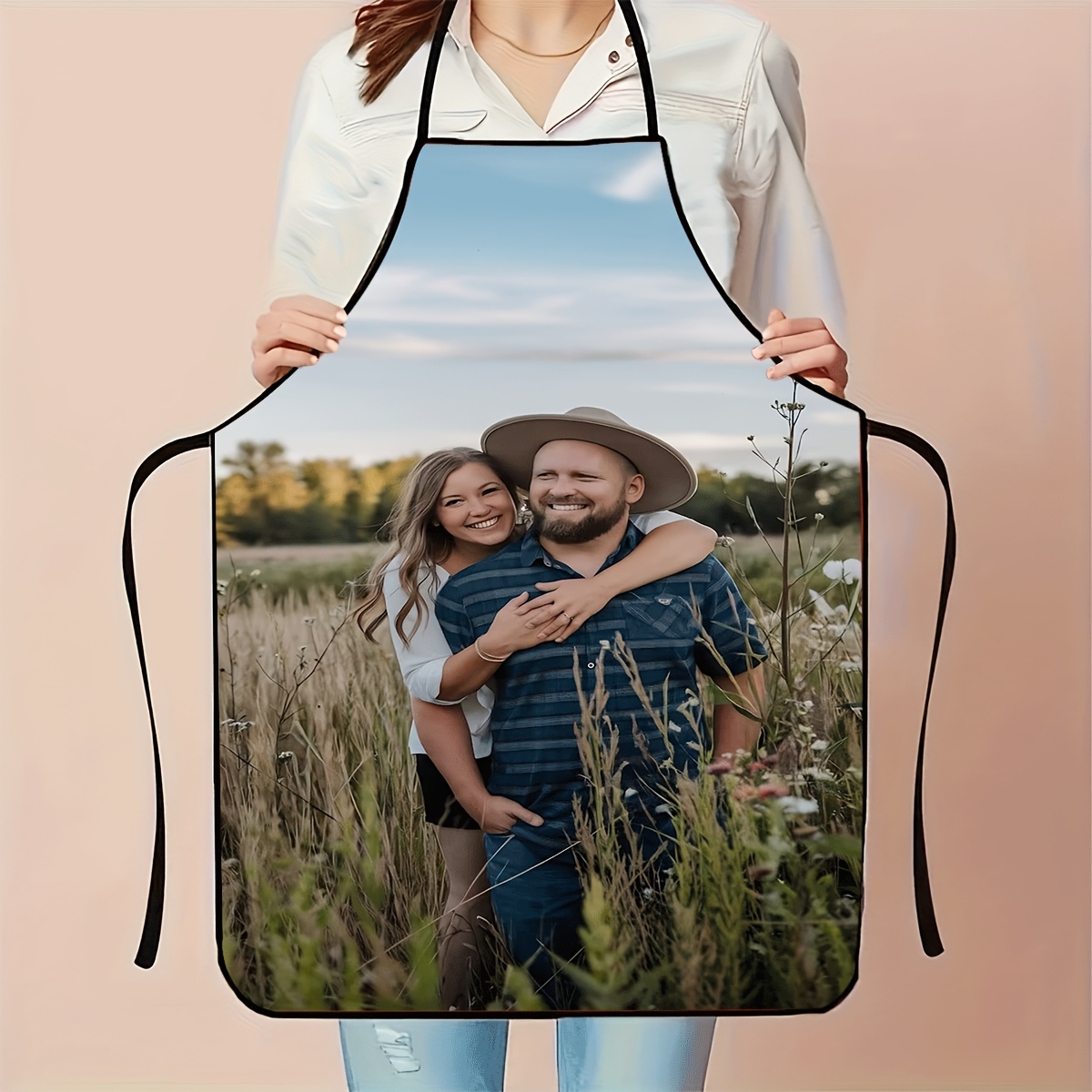 TEMU Personalized Custom Photo Apron, 1pc, Apron, 2d, Unisex Apron For Baking And Kitchen Work, Fashionable, (19x27inch, 23x31inch), Valentine's Day,