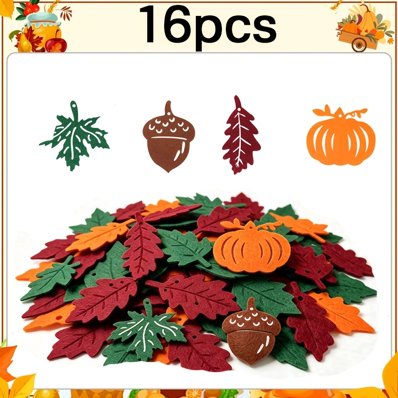 TEMU 16pcs Set Of Autumn Hanging Ornaments, 4 Styles, Felt And Pumpkins, With String, Suitable For Home, Halloween, Thanksgiving, Autumn Parties, ,