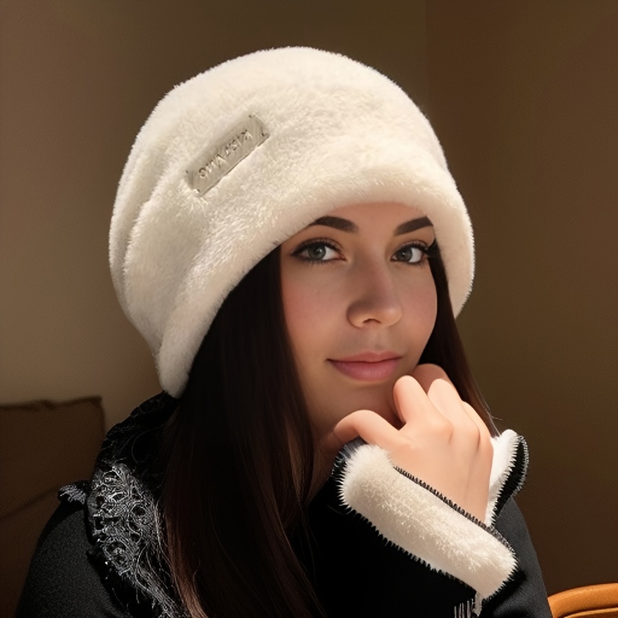 

Women's Winter Fluffy Fleece Beanie Cozy Warm Ear-protecting Stretch Skull Cap - Holiday Themed Lightweight Knitted Polyester & Cotton Hat With Soft - Hand Wash/ Only