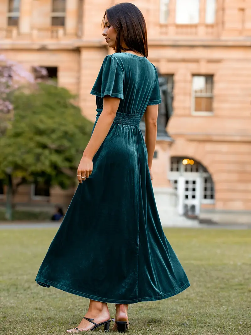 womens velvet maxi dress v neck short sleeve empire waist - Temu womens velvet maxi dress v neck short sleeve empire waist - Temu