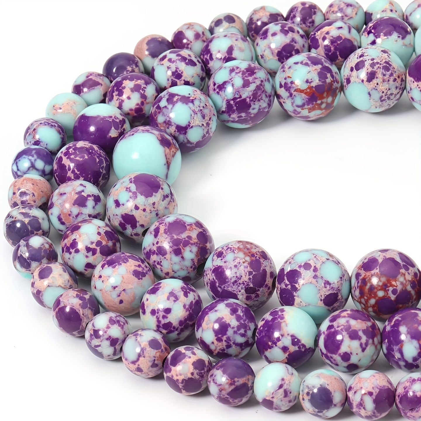 

1pc Elegant Purple Sea Gemstone Beads, 6/8/10mm Round Loose Synthetic Stone For - Ideal For Crafting Bracelets & Necklaces