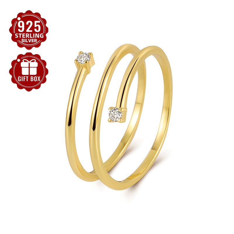925 Silver Adjustable Open Ring for Women Triple Prong Set Zirconia
