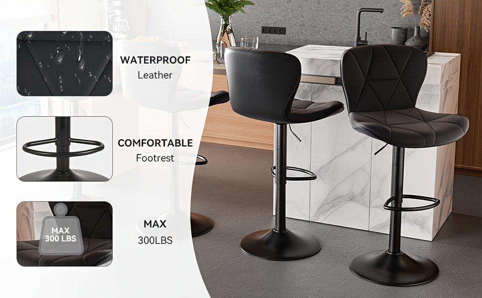 1/2/3/4pcs Modern Bar Stool, Adjustable Faux Leather Upholstered Swivel CounterStoolsFor Restaurant, Modern Bar Stool, Thickened Seat Cushion Souare lsland Barstools with Back