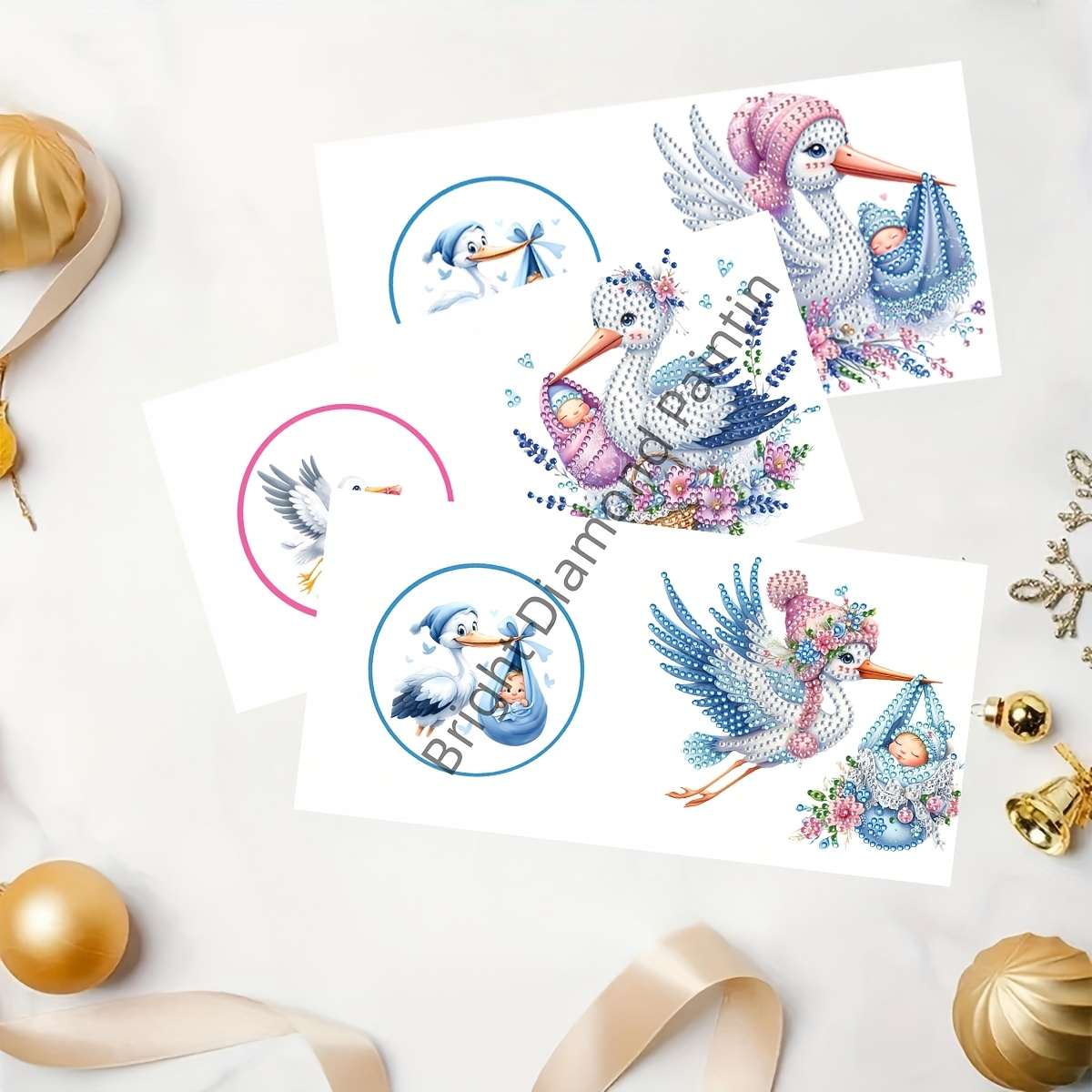 TEMU 6pcs Diy Diamond Painting Greeting Card Set - Featuring A -themed , Crystal Rhinestone Embellished Handmade Cards, Includes 6 Envelopes,