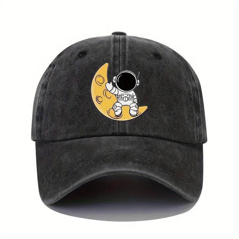 Moon Astronaut Pattern Printed Baseball Baseball Hat, Dad Hats Breathable Washed Dad Hat Outdoor Adjustable Sun Protection Sports Hats for Women