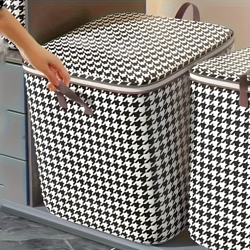 

Extra-large Non-woven Storage Bag For Quilts, Clothes & More - Fashionable Houndstooth Design With Zipper And Handles