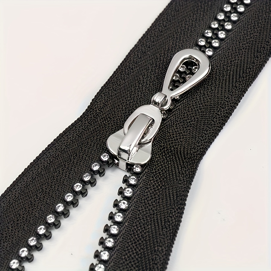Image of 1pc 40-70cm/15.74-27.56in Diamond Zipper Ab Rhinestone Inlaid Open-end Self-locking Single- Decoration Resin Zipper