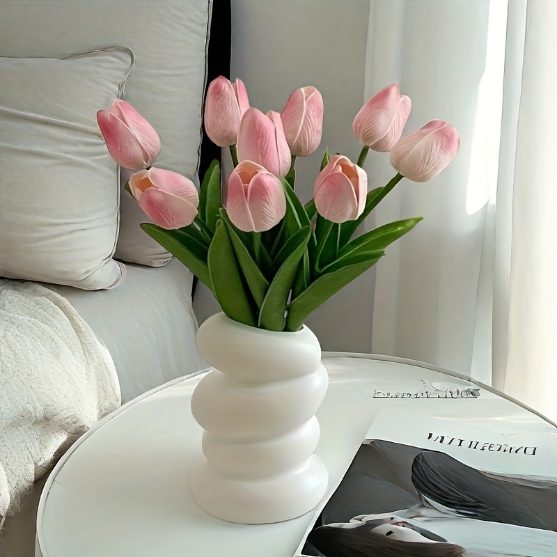 

Elegant Tulips - Lifelike Plastic Flowers For Home Decor, Anniversaries & Living Room Display, No Vase Needed