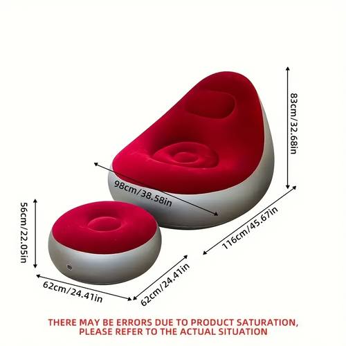 three piece set of outdoor inflatable sofa comfortable plush fabric inflatable lounger with footstool inflatable pump suitable for camping hiking music festival outdoor activities sunbathing