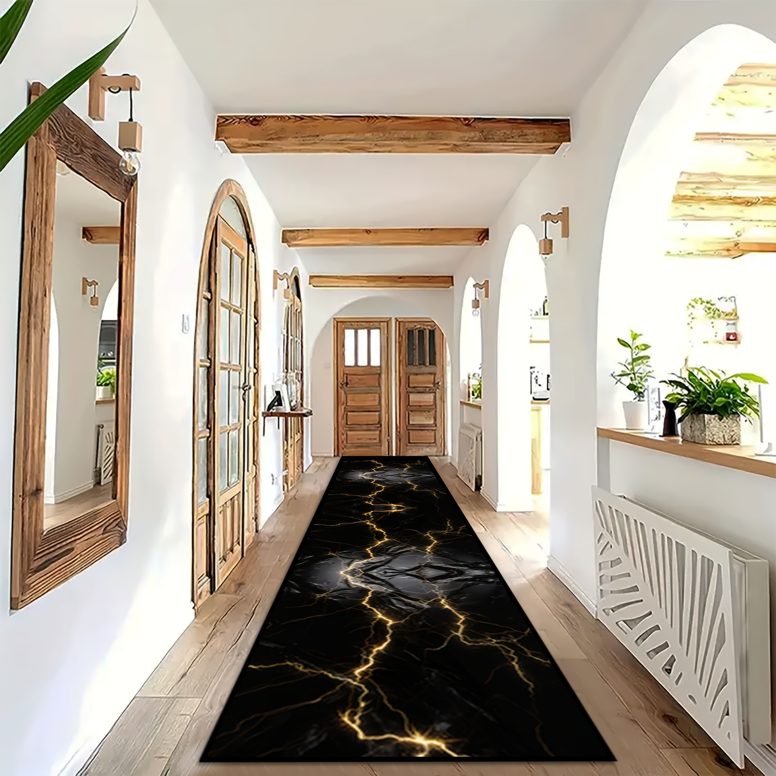 TEMU Sea Freight [] 1pc, Marble Exquisite Line Restaurant Welcome Long Carpet, Living Room Comfortable And Soft Machine Washable Carpet, Exhibition