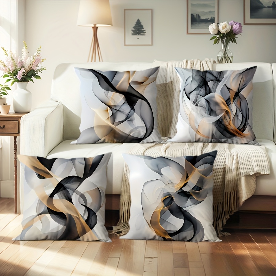 

4pcs Art Striped Black, Pillow Case, Suitable For Festivals And Parties, Multi-element Combination, Style, Zipper Single Side Printed Machine Washable Pillow Case, Home Sofa Bedroom Decor