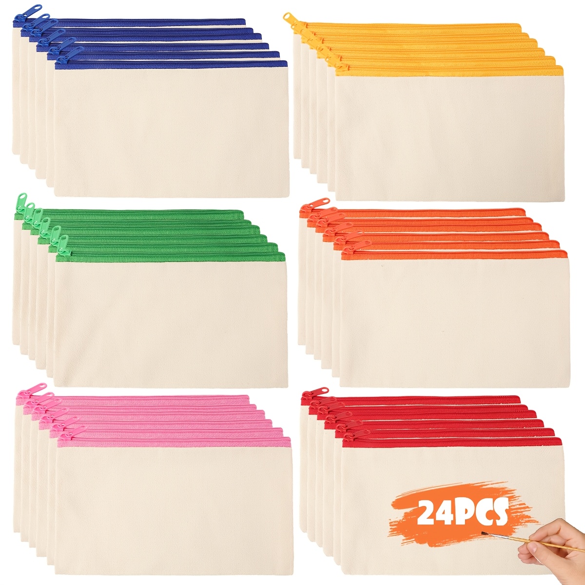 TEMU 24pcs Sacs Zippés Vierge en Toile, Pochettes de Bricolage en Gros, Trousse à Crayons de Cosmétique en Toile Simple, Sacs de Cosmétique Multi-,