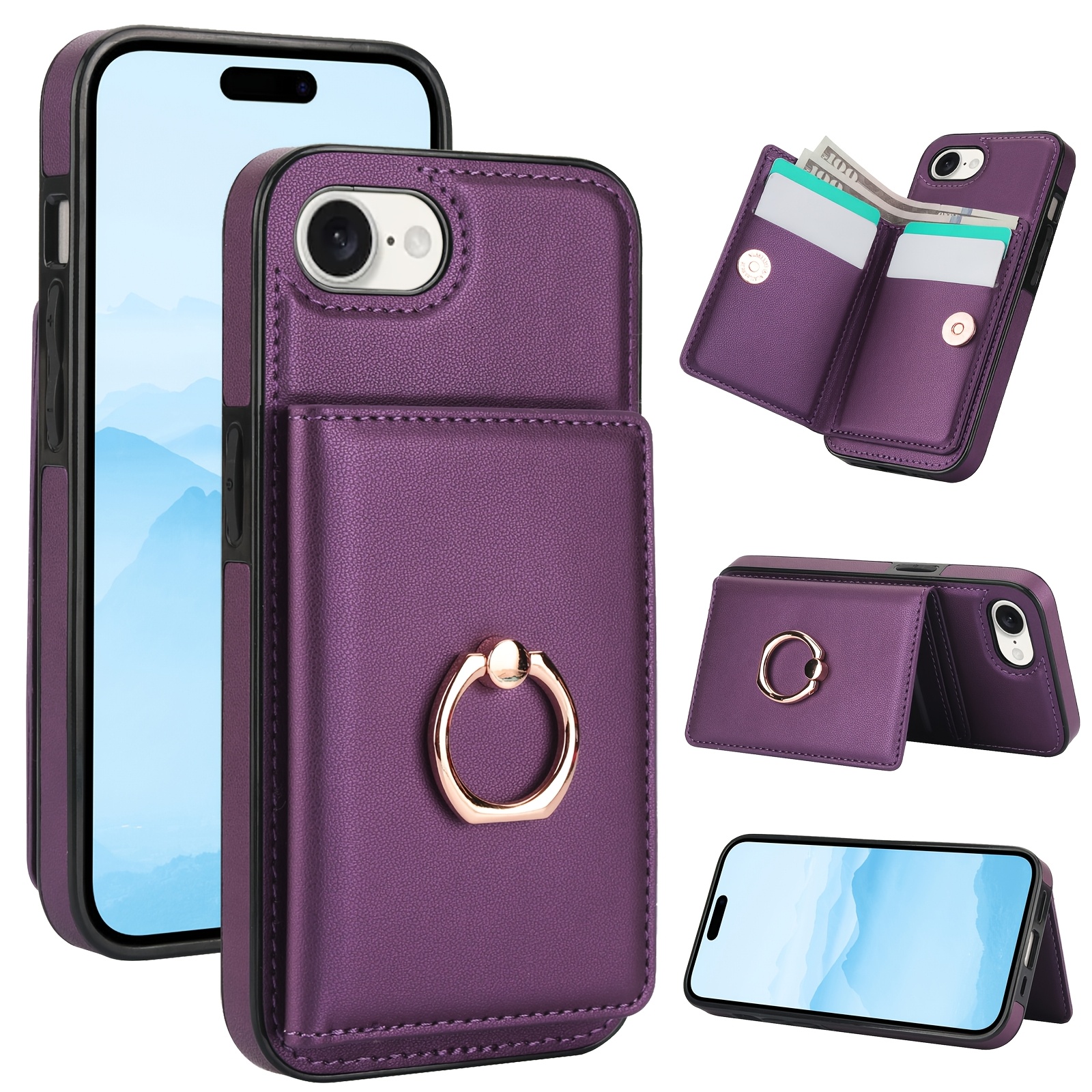 360° Rotation Ring Kickstand Wallet Case with Magnetic Clasp, Durable Shockproof Cover for iPhone 15 14 13 12 11 Pro Max SE 2022 with Card Holder - Image 17