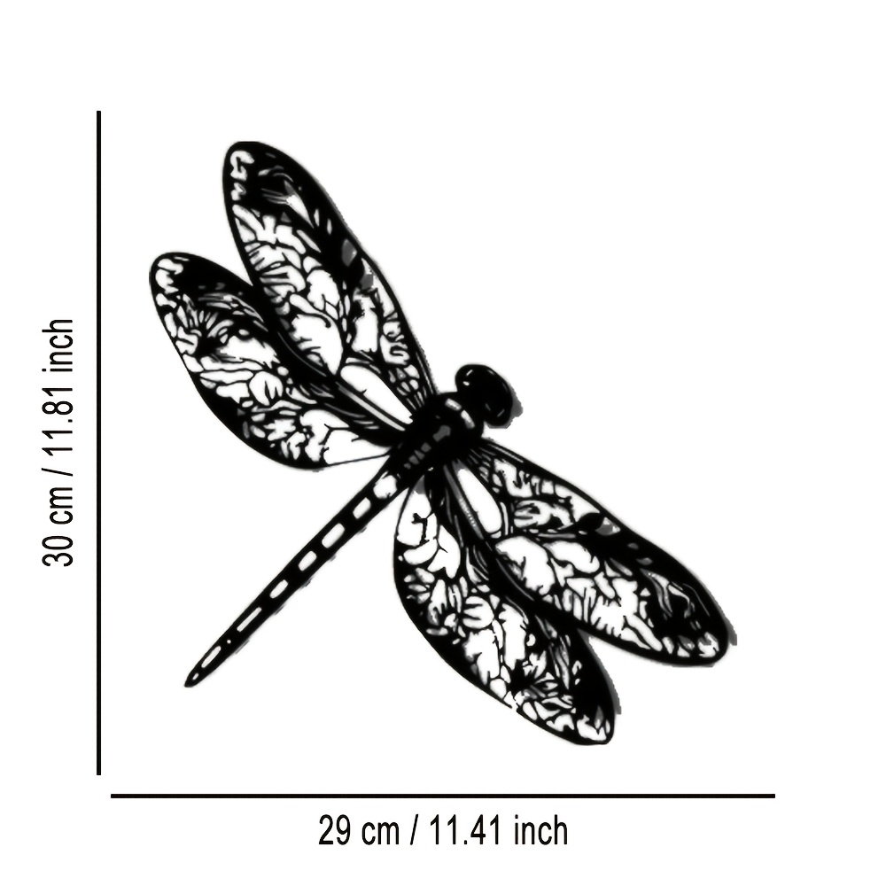 TEMU 1pc Large Metal Dragonfly Wall Decor - Black Iron Modern Horizontal/vertical Hanging , Intricate Hollow Wing Pattern, Suitable For Outdoor -