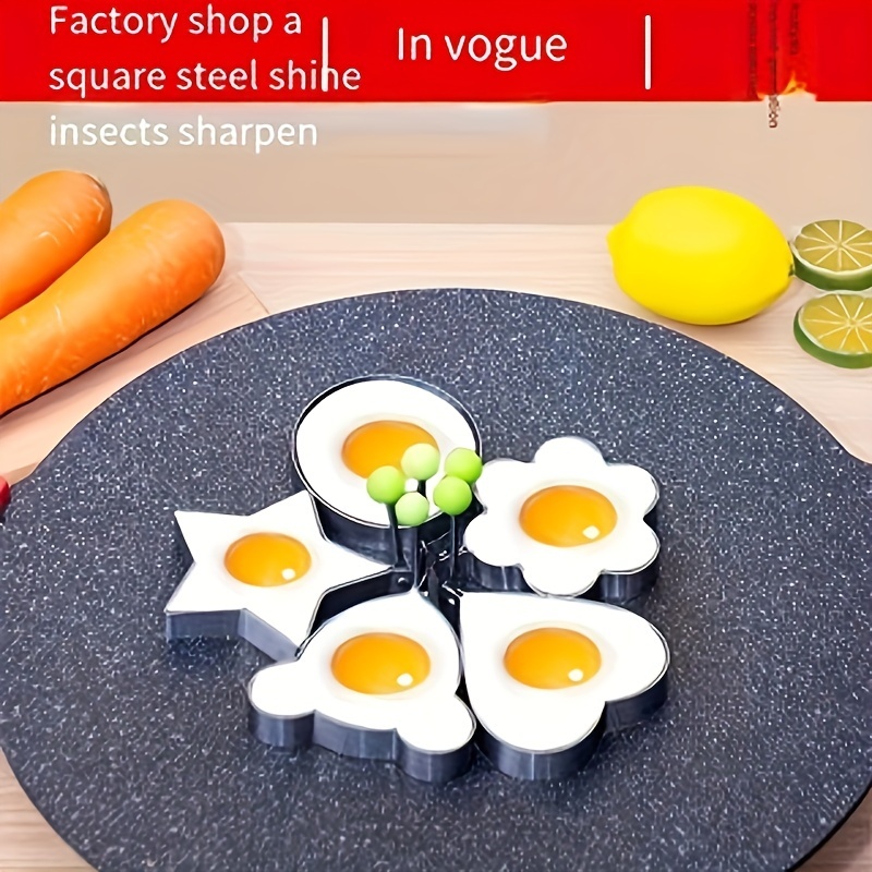 

5pcs Stainless Steel Fried Egg Mold Set - Creative Heart-shaped Omelette Rings, Non-stick Egg Cooking Shapers For Breakfast, Brunch, Kitchen Gadgets