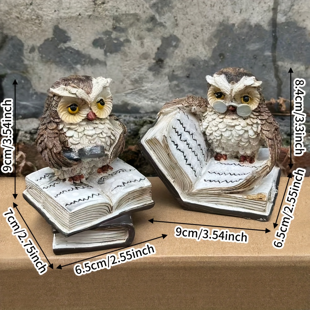 E-shop 2 Harz-Eulen Lesebuch Dekofiguren, Urlaubsgeschenk, Bonsai-Dekoration, Gartenstatue für draußen, Sammelfiguren