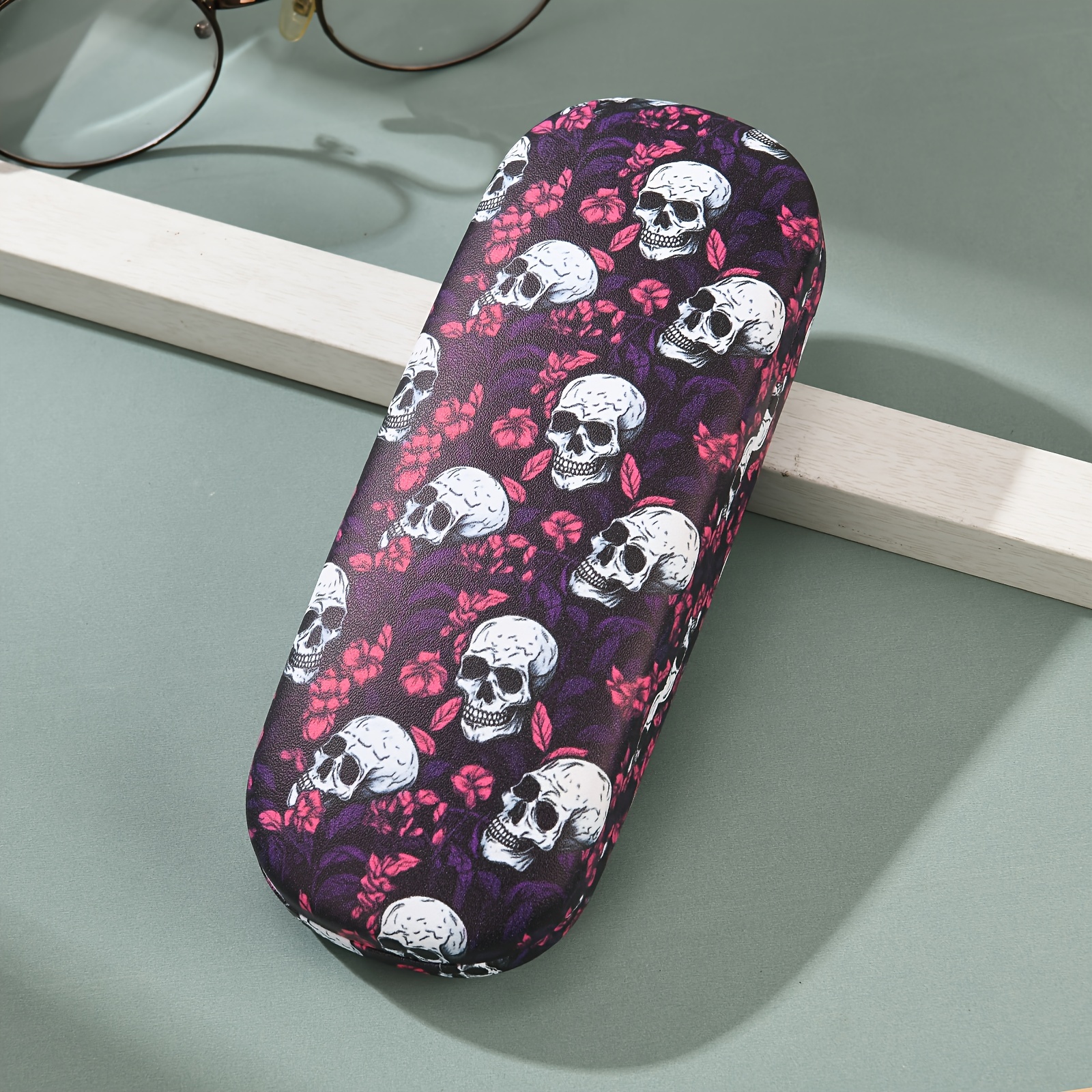 1pc, Individual Skull Head Print Glasses Case
