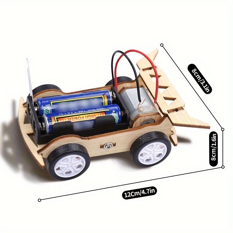Kendin Yap Ahşap Elektrikli Yarış Arabası Seti - Gençler için Yaratıcı Bilim Deneyi Oyuncak, Açık Sarı Renkte Eğitici STEM Bulmaca