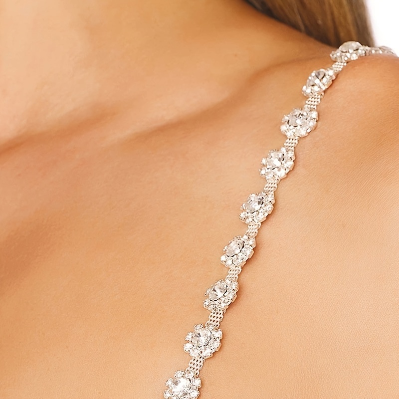 

Elegant Metallic Floral Shoulder Chain Featuring Sparkling Stones - Ideal For Weddings & Formal Events, Year-round Body Accessory