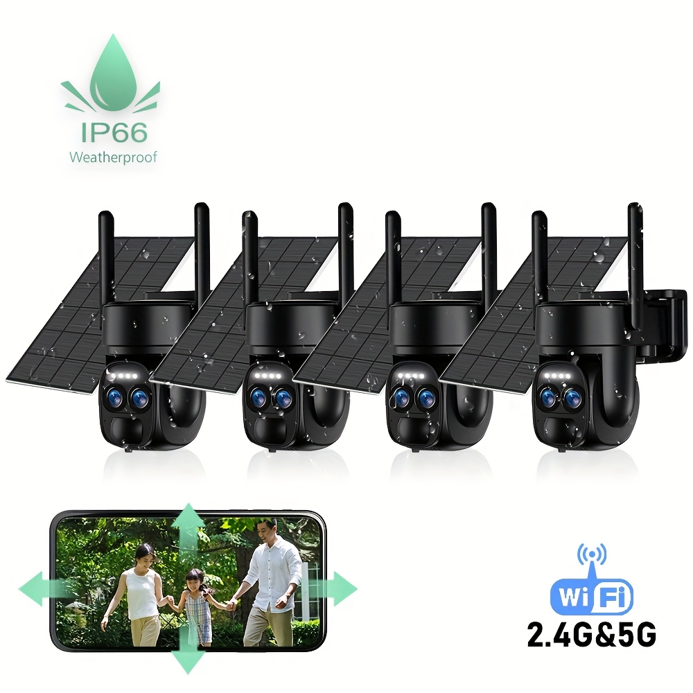 TEMU Wireless Outdoor Solar Hd Security Camera, 360-degree Low-power Camera, 5g Dual Band Wifi ;automatic Human Tracking Ptz Camera Battery Powered,