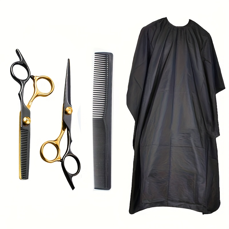 Image of 4pcs/styling Tool Set - Hairdressing Scissors, Double Headed Combs, Hairdressing Wrap, Flat Hair Clippers, Hair Clippers, Teeth Clippers, Black Hairdressing Set, Professional Home Hair Salon