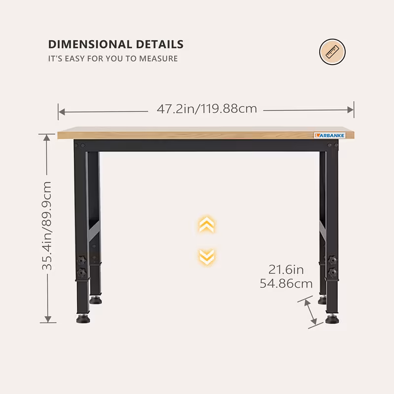 wooden workbench with graduated lines 85 105 cm 900 kg load capacity heavy duty workbench with wheels and footrest for home and office 1