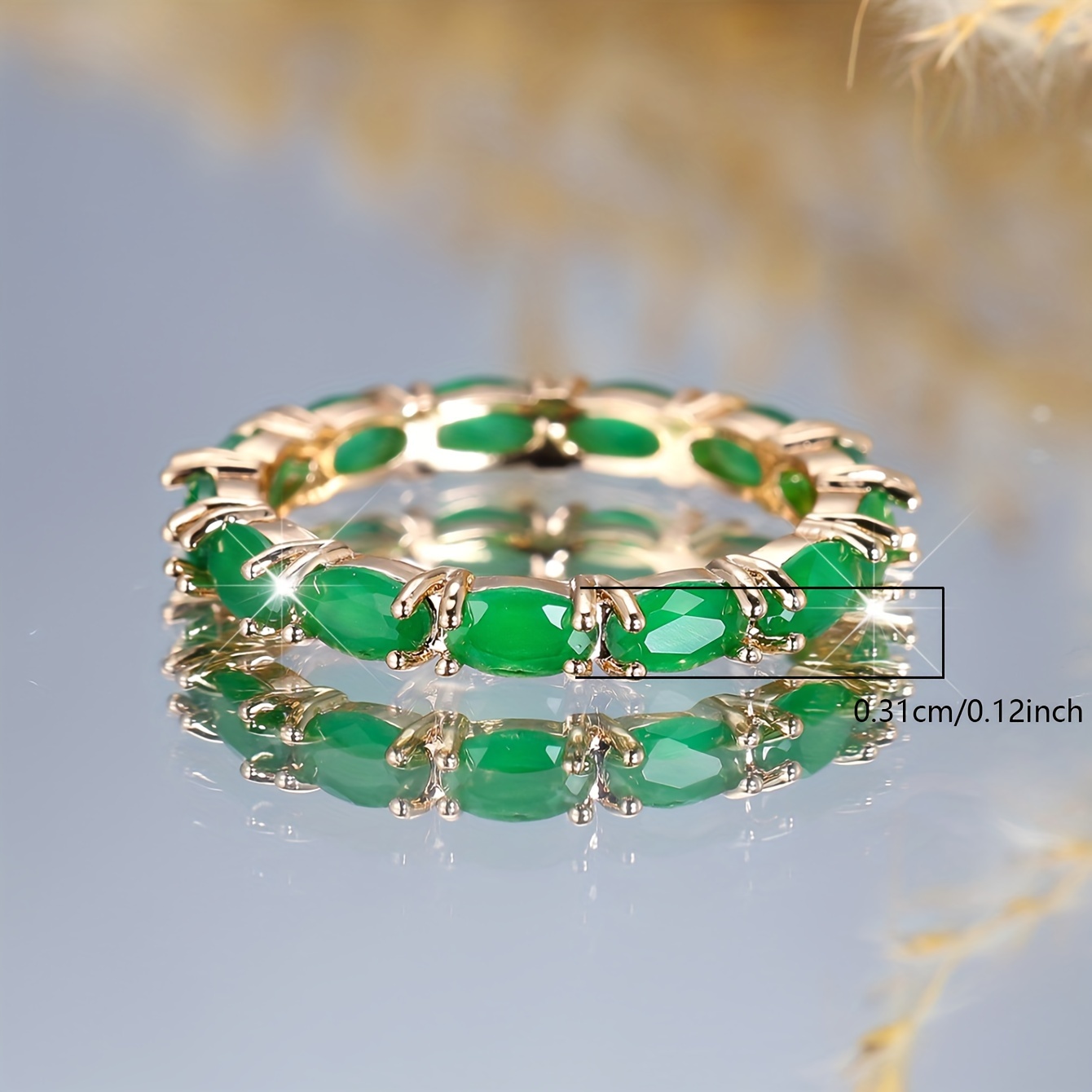 Green Glass Ring for Women Stackable Wedding Band
